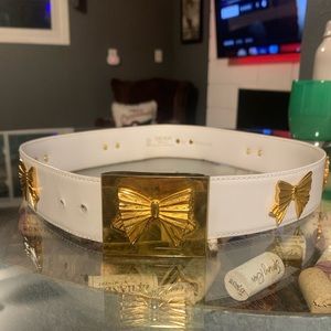 Vintage white leather and brass bow Escada belt made in Western Germany